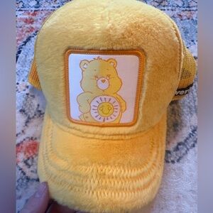 Overlord Care Bears Sunshine Bear Plush Trucker Hat Yellow Fuzzy Snapback